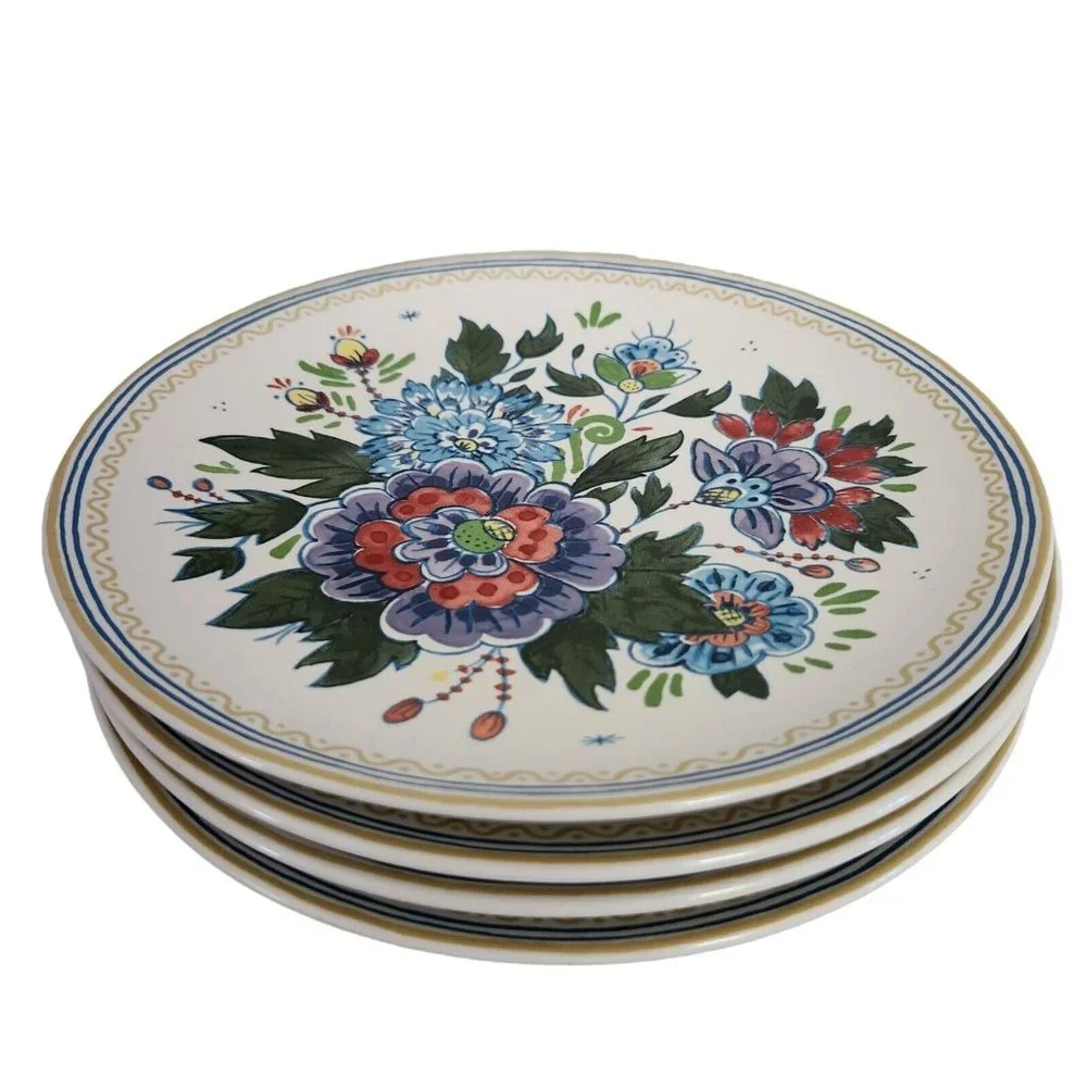 Pottery Barn Floral Blossom Salad Dessert Plates 8 inches Set of 4